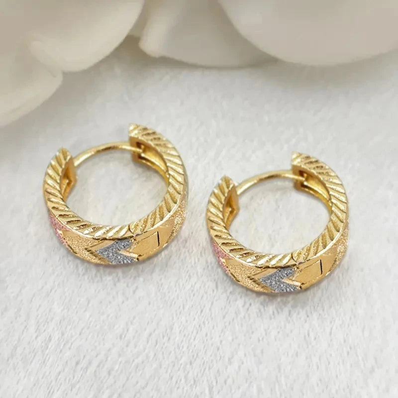 Huitan Matte Gold V-Shape Enamel Hoop Earrings | Geometric Huggie