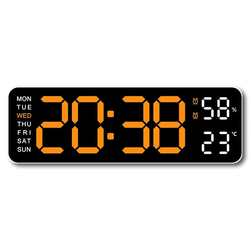 Large Digital Wall Clock Temperature Humidity Display Auto Dimmer USB
