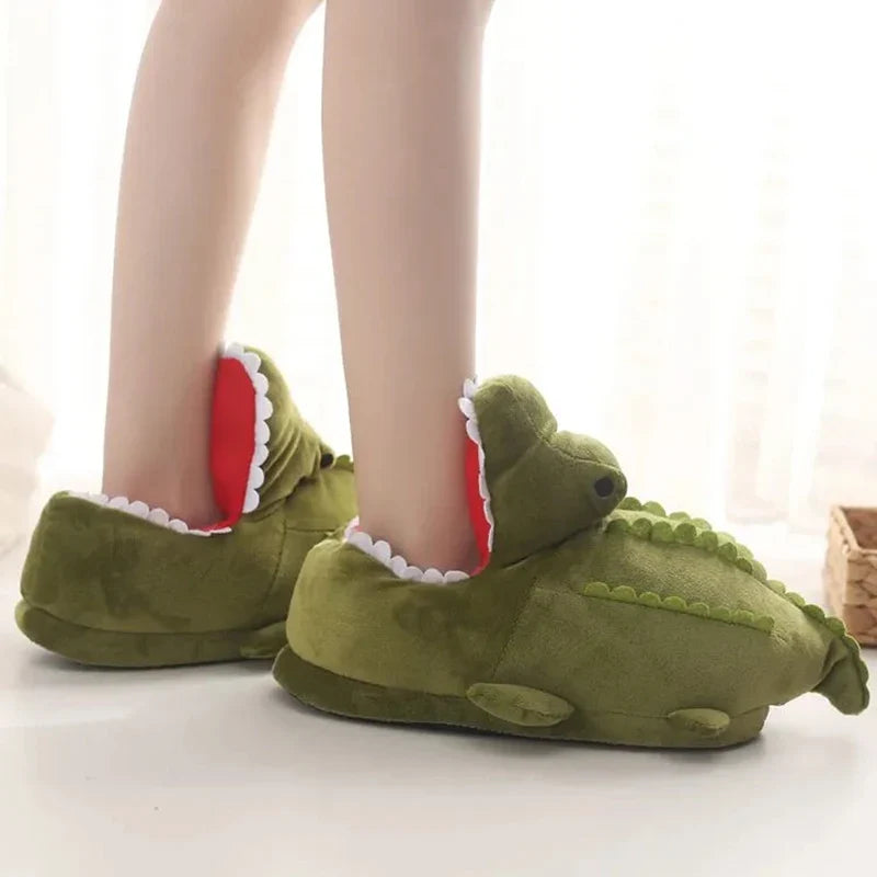Women's Fuzzy Crocodile Plush Slippers | Slip-On Loafers Sz 5–10