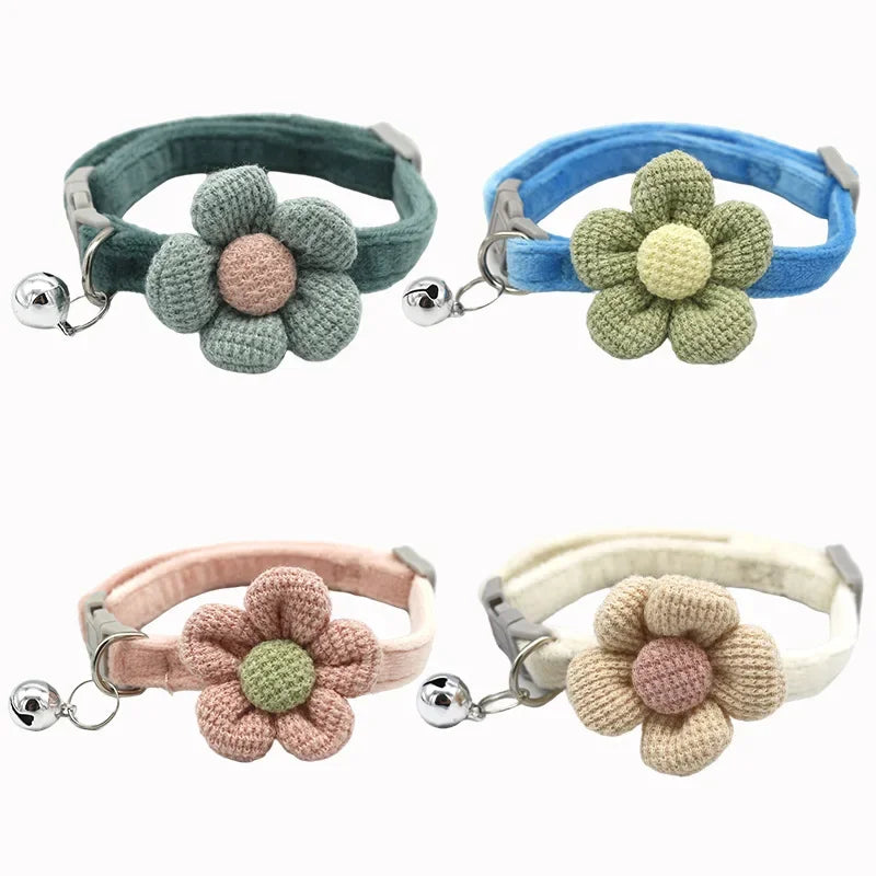 Cute Flower Bowtie Cat & Small Dog Bell Collar – Adjustable