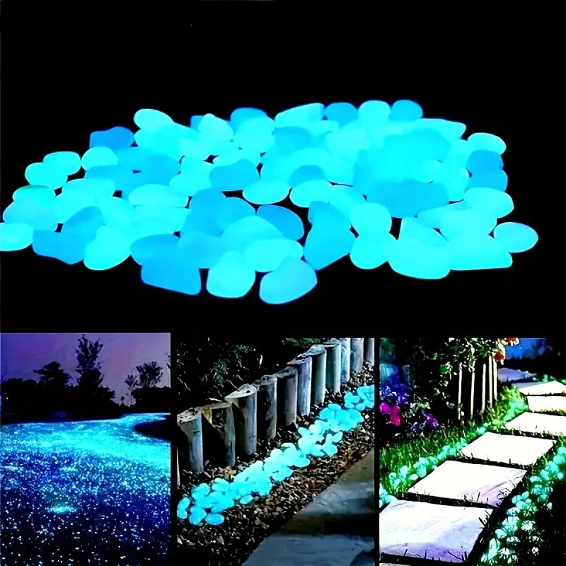 100 Glow in the Dark Pebbles – Luminous Garden & Aquarium Stones