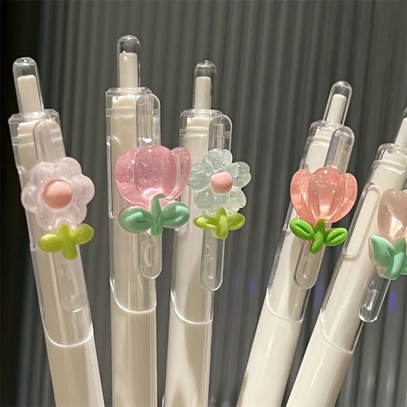 Kawaii Tulip Gel Pen – Smooth 0.5mm Quick-Dry Aesthetic Pen