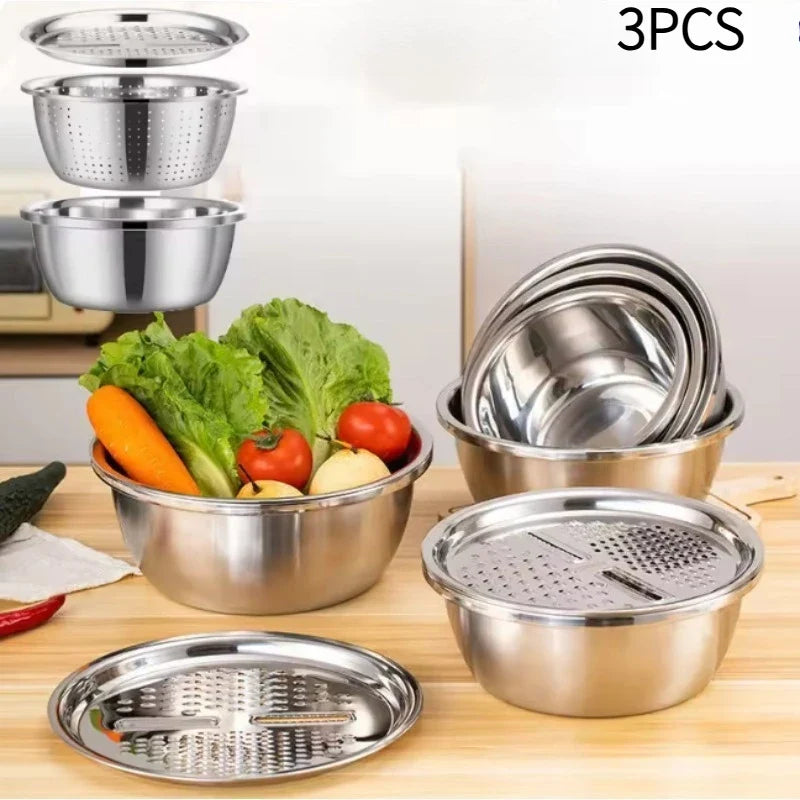 Stainless Steel Multi-functional Kitchen Grater Draining Bowl