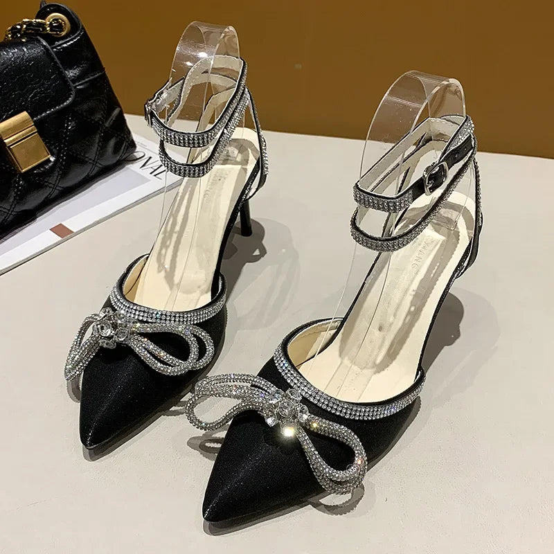 Women's Rhinestone Slingback High Heels – Elegant Wedding Sandals