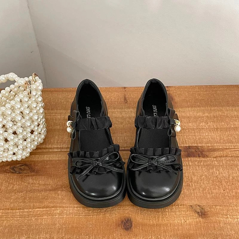 Lolita Bow Mary Jane Flats – Women's JK Platform Slip-On Shoes