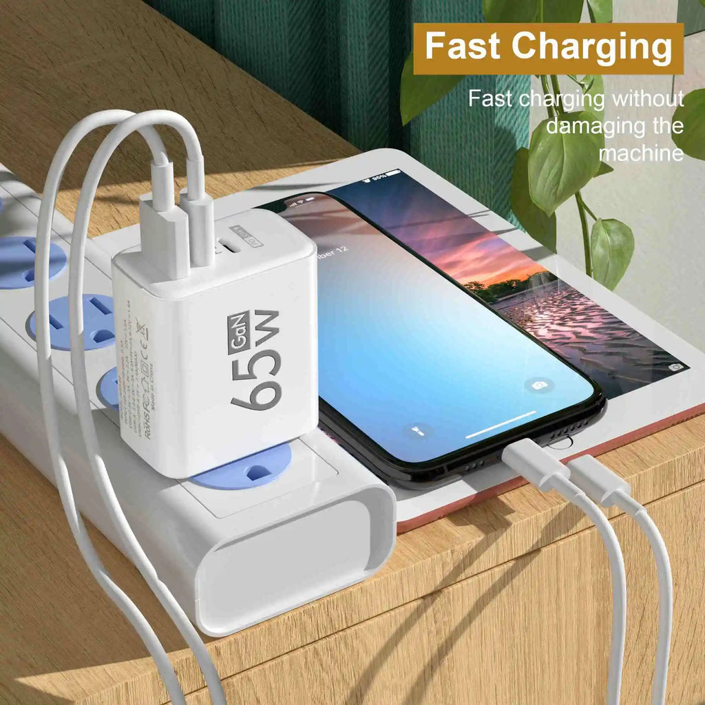 65W GaN USB-C Wall Charger | PD 3.0 & QC 3.0 Multi-Port