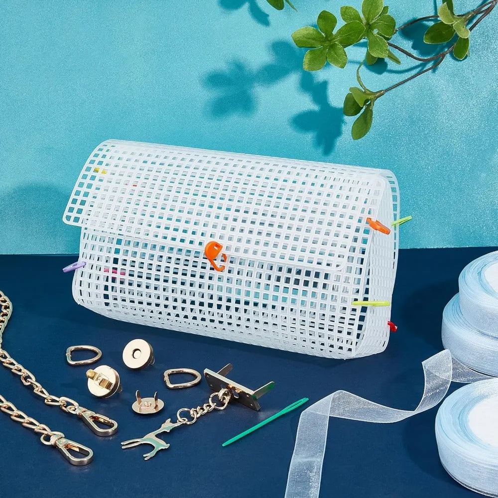 DIY Crochet Bag Kit – Mesh Canvas, Ribbon & Knitting Needles