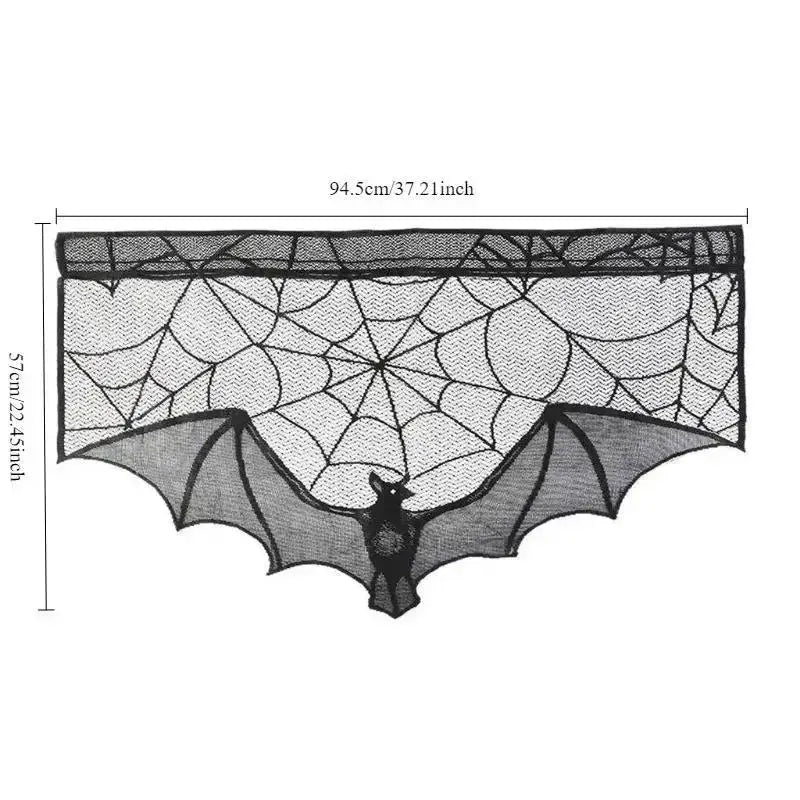 Gothic Bat Lace Curtain – Halloween Cobweb Tablecloth & Runner