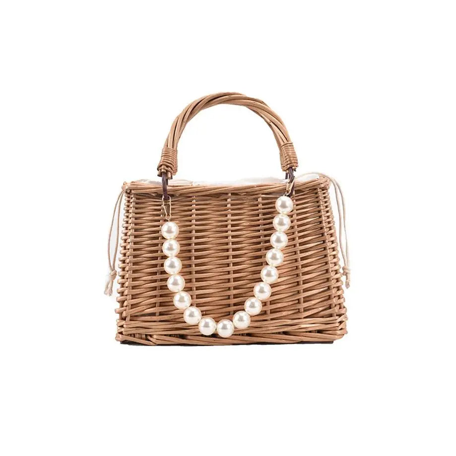 Women's Handmade Straw Woven Crossbody Bag – Floral Basket Purse