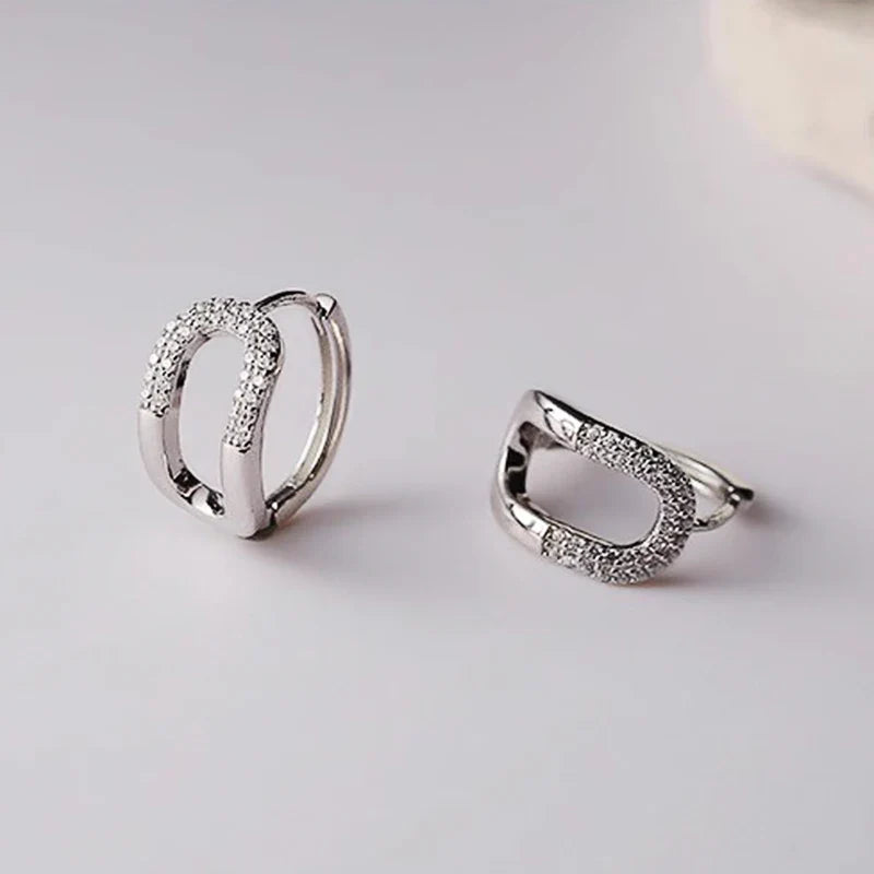 Huitan Curved Oval Hoop Earrings – Cubic Zirconia Fashion Jewelry