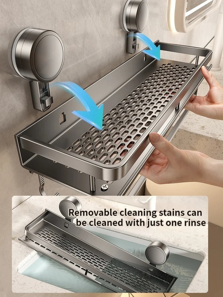 No-Drill Suction Cup Wall Storage Rack | Aluminum Organizer