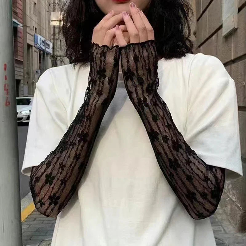 Women's Lace Half-Finger Gloves & Long UV Arm Sleeves