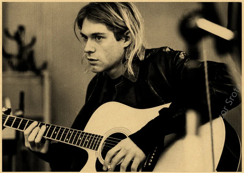Kurt Cobain Retro Kraft Paper Poster | Vintage Music Wall Art