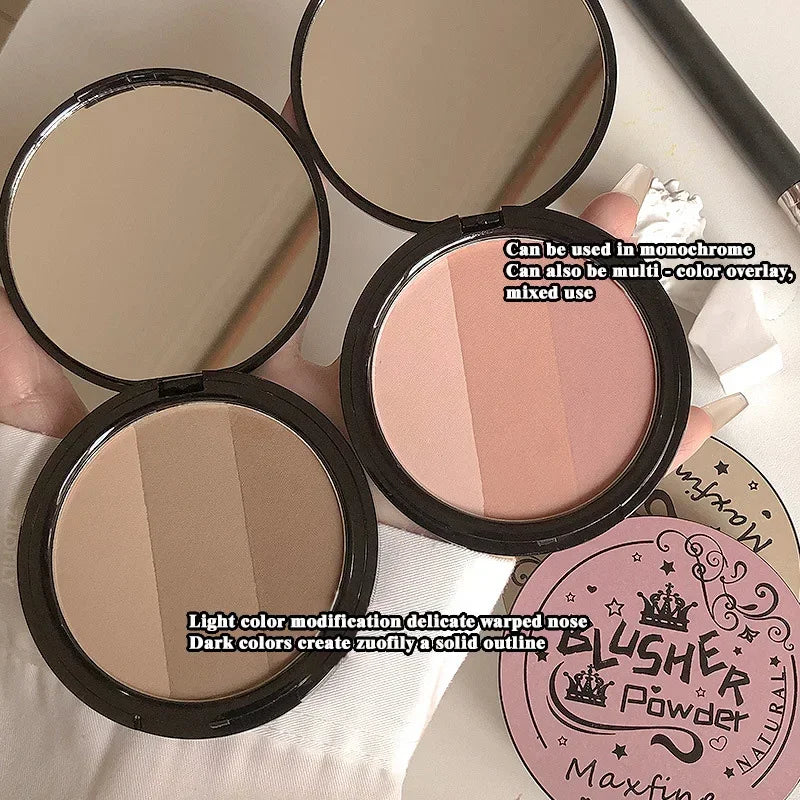 3 in1 Three Colors Powder Tray Blush Contouring Waterproof Long