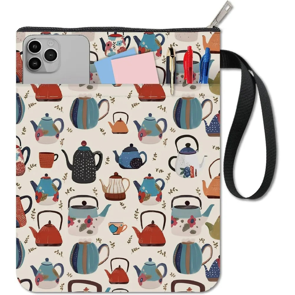 Teapot Book Sleeve – Washable Fabric Cover with Zipper Pocket