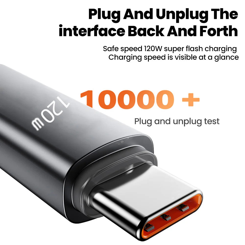 120W Retractable USB-C Fast Charge Cable | Spring Coil, 1M & 2M