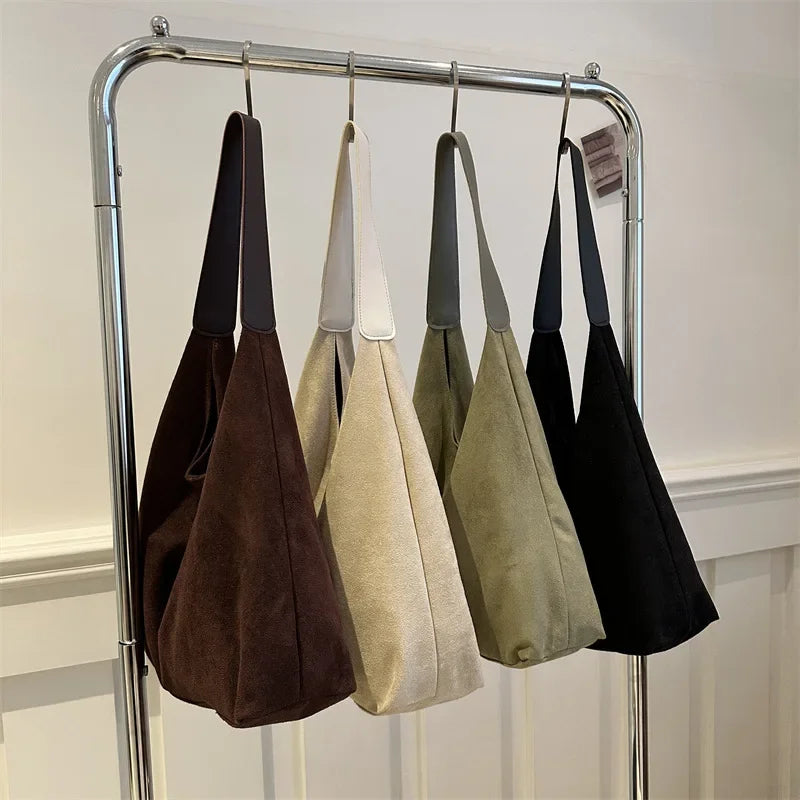 Women's Large Retro Faux Suede Tote Shoulder Bag | Matte Handbag
