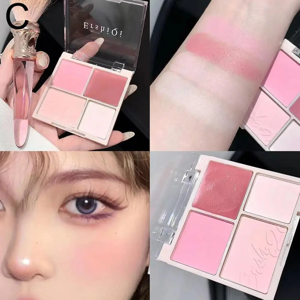 4-Color Matte & Shimmer Blush Palette – Pigmented Long-Lasting