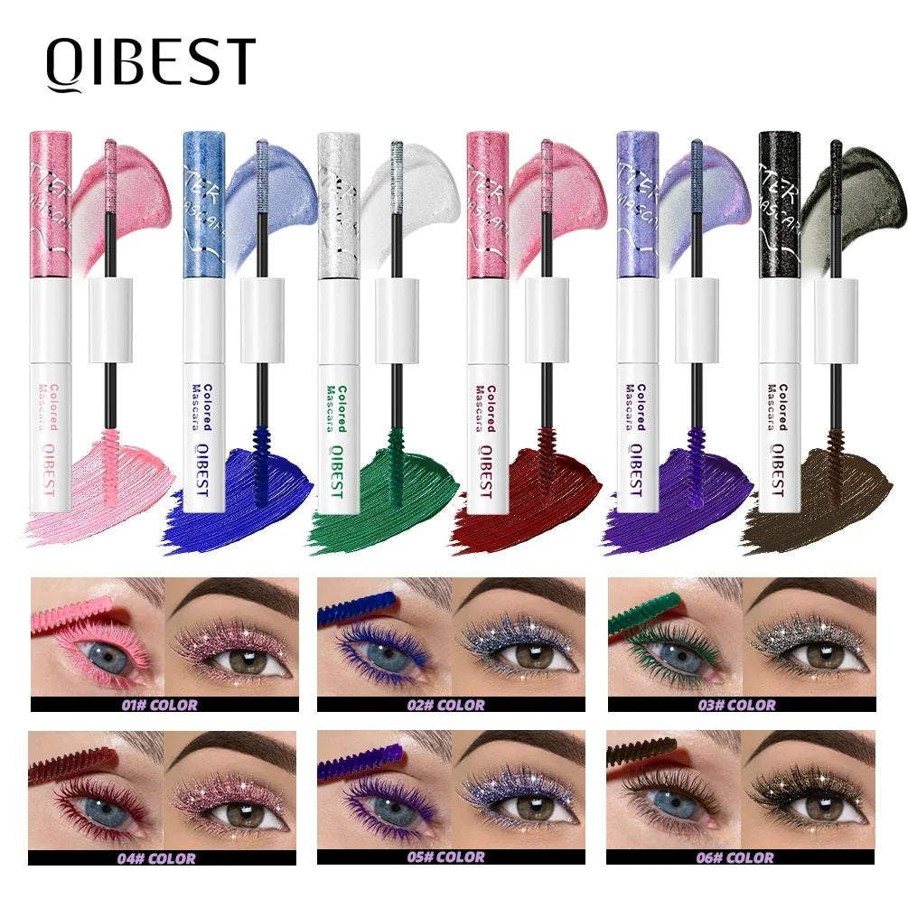 QiBest 2-in-1 Glitter & Color Mascara | Voluminous Lashes