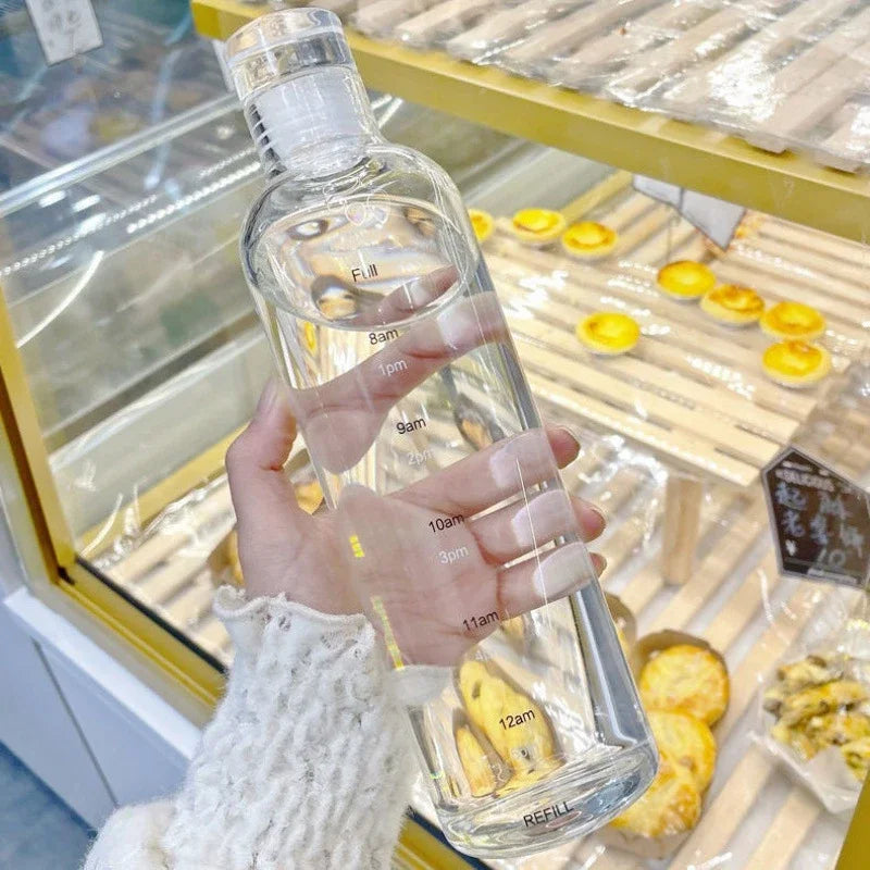 Transparent Plastic Water Bottle Time Scale Large Capacity Leakproof