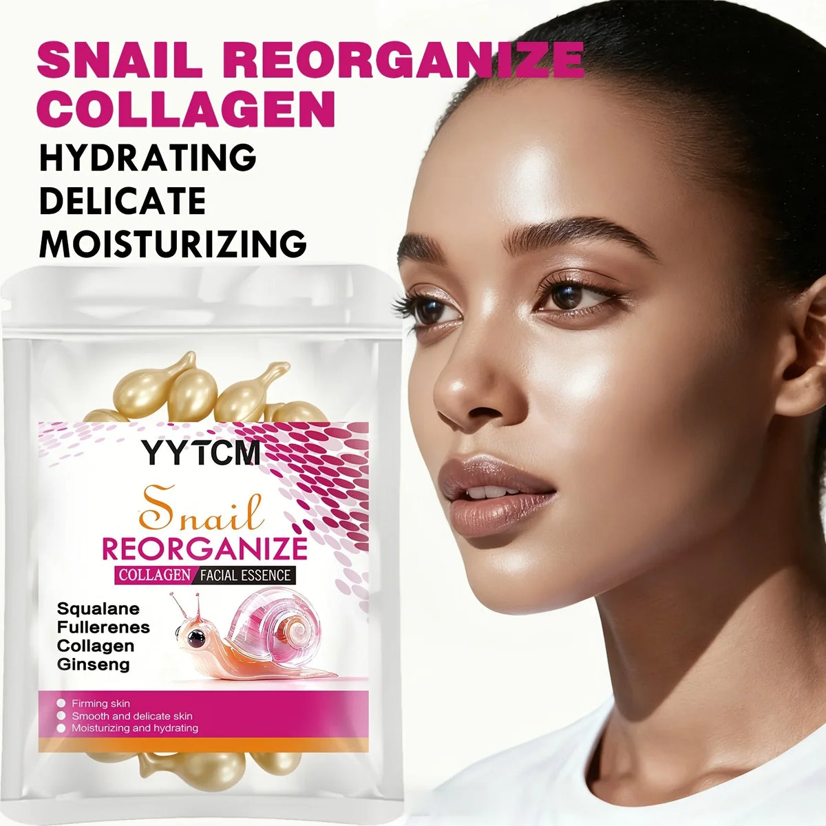 Snail Collagen Essence Capsules – Squalane & Ginseng | 30ct