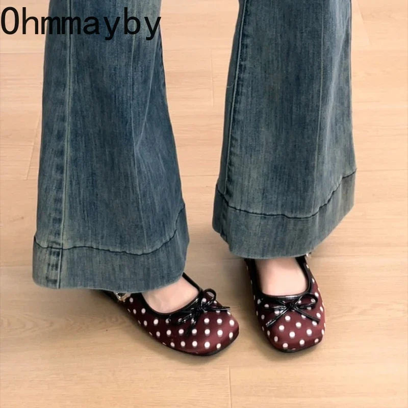 Polka Dot Women's Square Toe Mule Flats | Slip-On Slides