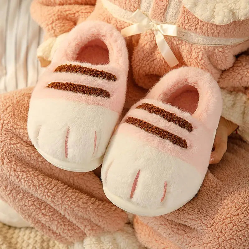 3D Cat Paw Slippers – Faux Fur Mule Clogs for Women & Men