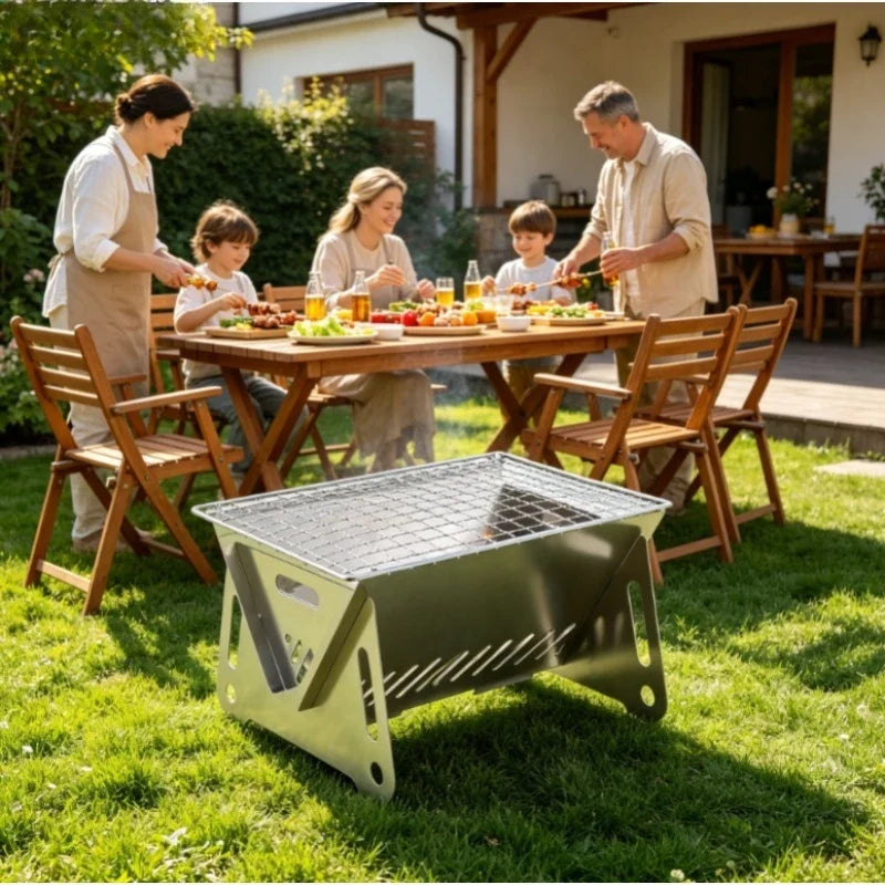 Portable Folding Charcoal BBQ Grill – Stainless Steel Camping Stove