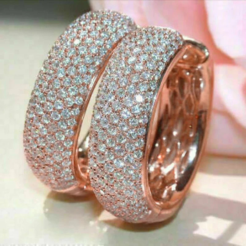 Huitan Rose Gold Hoop Earrings – Micro Pavé Cubic Zirconia