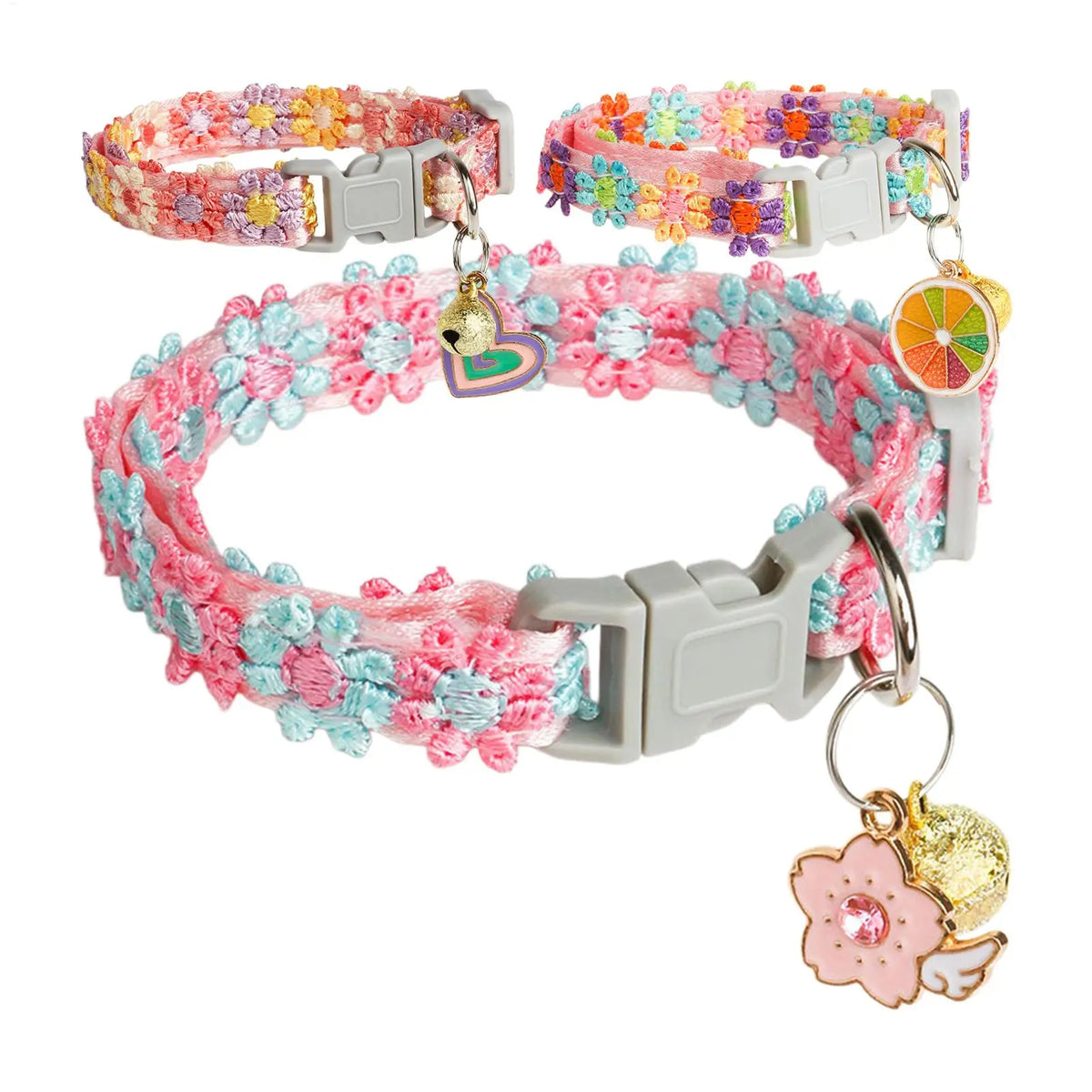 Floral Bell Cat Collar – Adjustable Lace Embroidery for Cats & Dogs