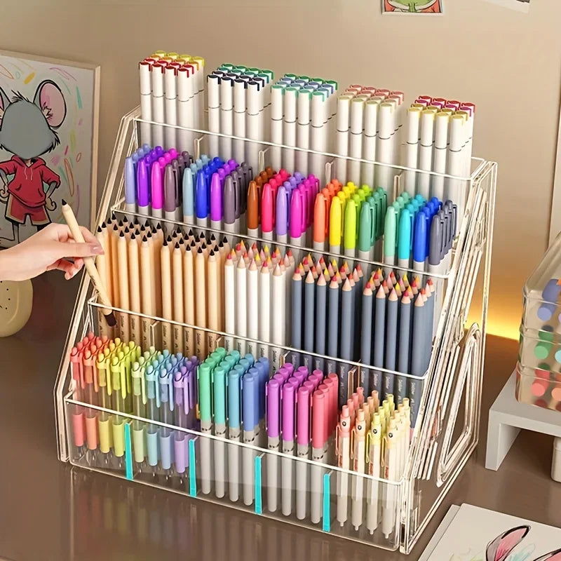 Large Capacity Acrylic Pen Holder & Desk Organizer