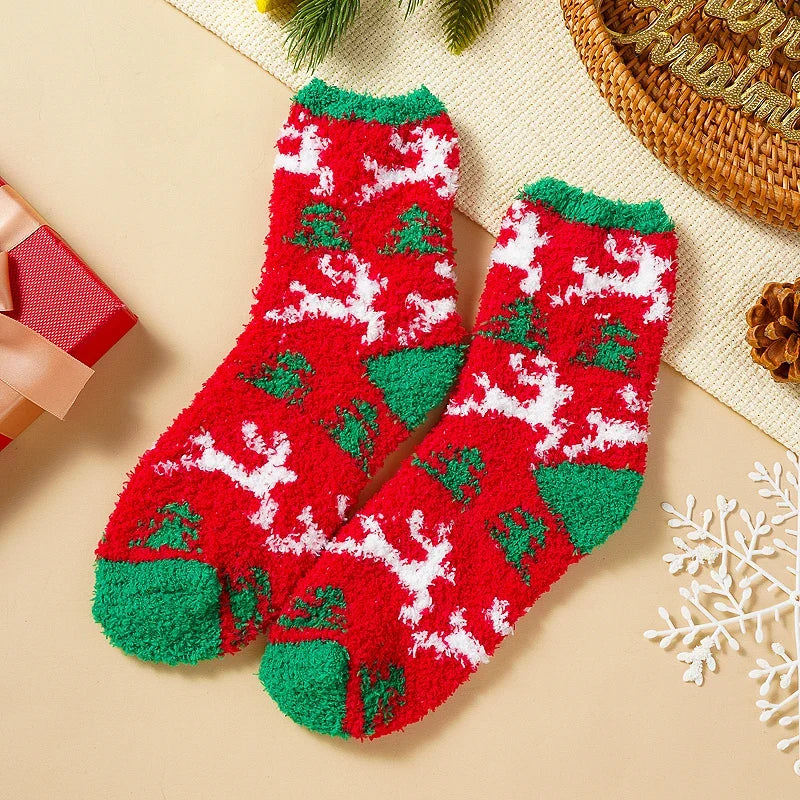 Kids' Christmas Coral Fleece Socks | Santa & Elk 6-Pack