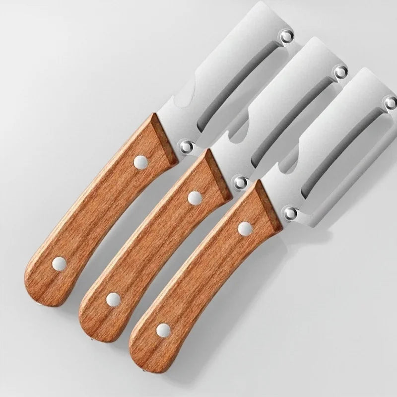 COOKCRAZE 2PC Stainless Steel Peeler Set with Oak Handle