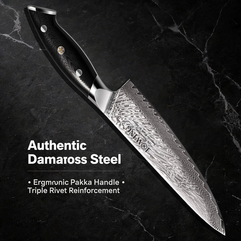 Damascus Steel Chef Knife – 8" Japanese-Style Wood Handle