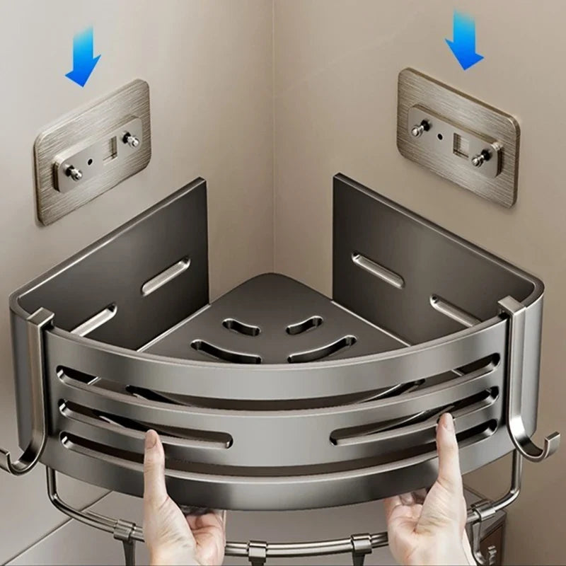 No-Drill Adhesive Bathroom Shelf & Towel Rack | Metal Wall Mount