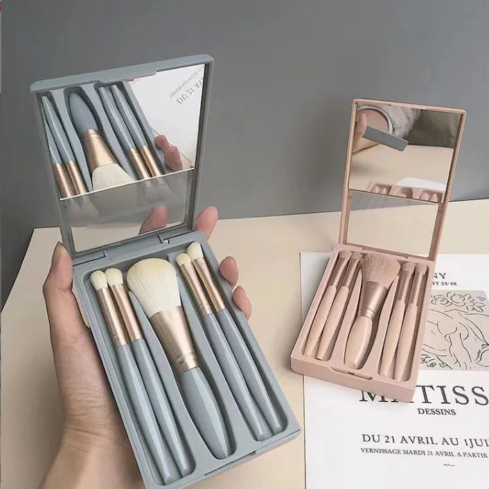 5-Piece Foldable Travel Makeup Brush Set with Mirror