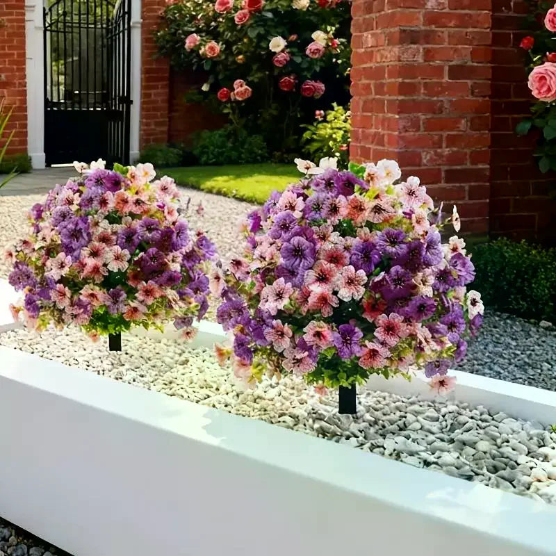Artificial Violet Flower Topiary Stake – Fade-Proof Garden Decor