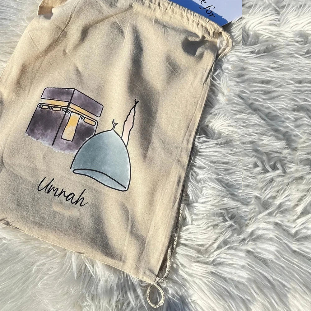 Umrah Mubarak Kaaba Drawstring Backpack | Hajj & Eid Gift Bag