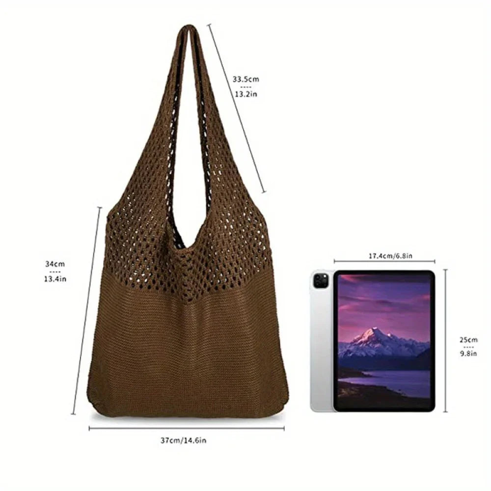 2026 Women's Knit Shoulder Bag Solid Polyester Large Capacity Casual