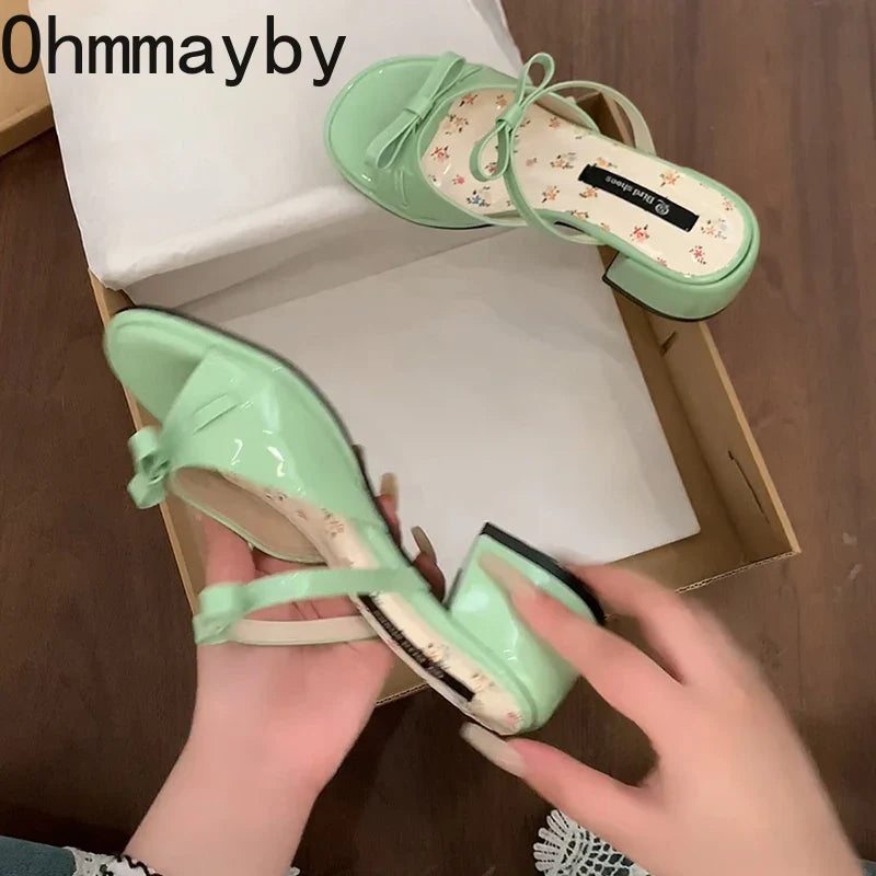 Women's Butterfly-Knot Square Heel Slides | Elegant Open Toe