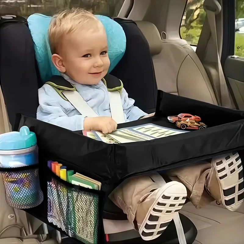 Foldable Expandable Car Seat Travel Tray Multiple Storage Pockets