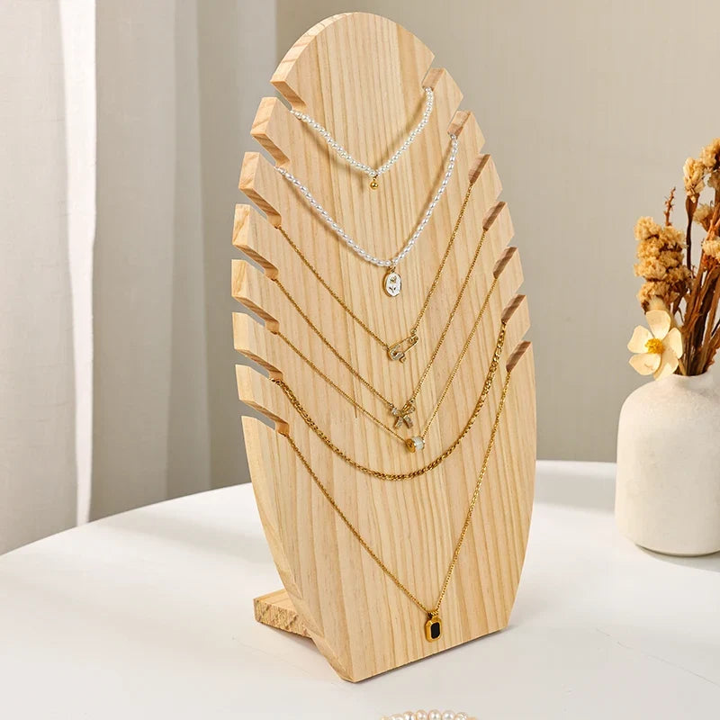 Wooden Necklace Large Small Display Rack Leaf Shaped Jewelry Storage