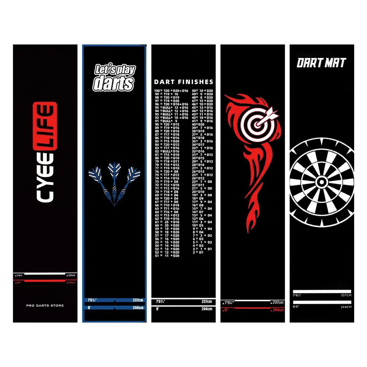 Non-Slip Dart Board Floor Mat with Throw Line | 118" Long