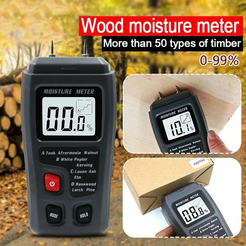 EMT01 Digital Wood Moisture Meter | 0–99.9% LCD Humidity Tester