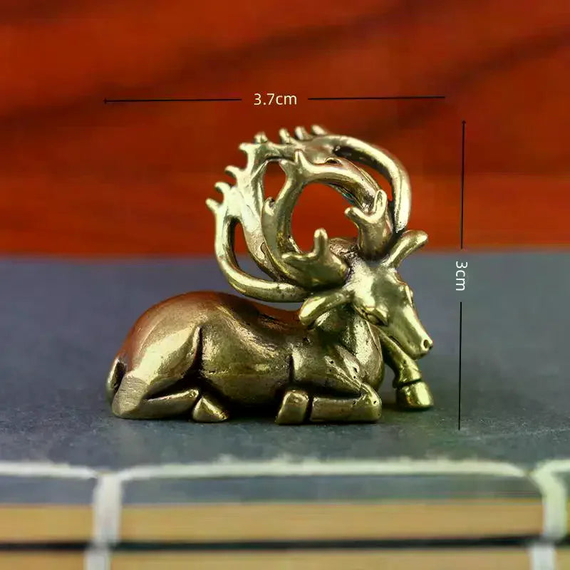 Solid Brass Elk Moose Figurine | Retro Desk Statue & Ornament