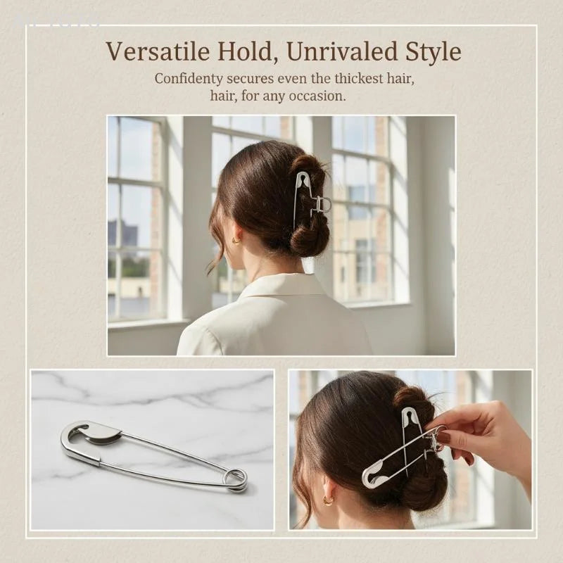 Safety Pin Metal Hair Claw Clip Barrette | Women & Girls