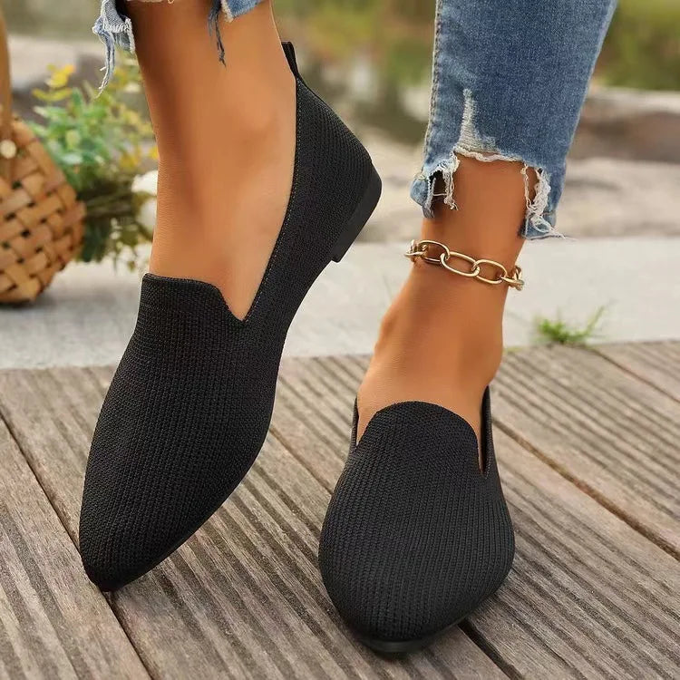 Women's Knit Ballet Flats – Pointed Toe Slip-On Loafers