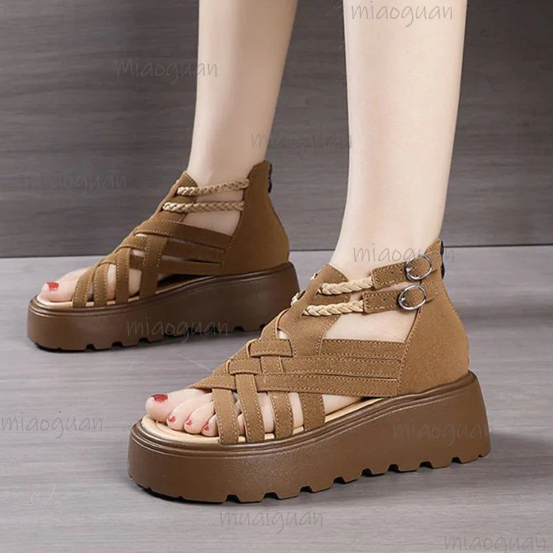 Women's Gladiator Wedge Sandals – Cross Strap Open Toe Platform