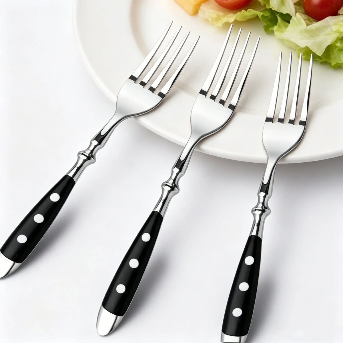 Stainless Steel Dinner Fork – Black Polka Dot, Dishwasher Safe