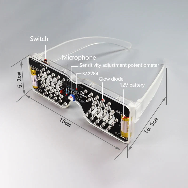Voice-Activated LED Flashing Glasses DIY Soldering Kit